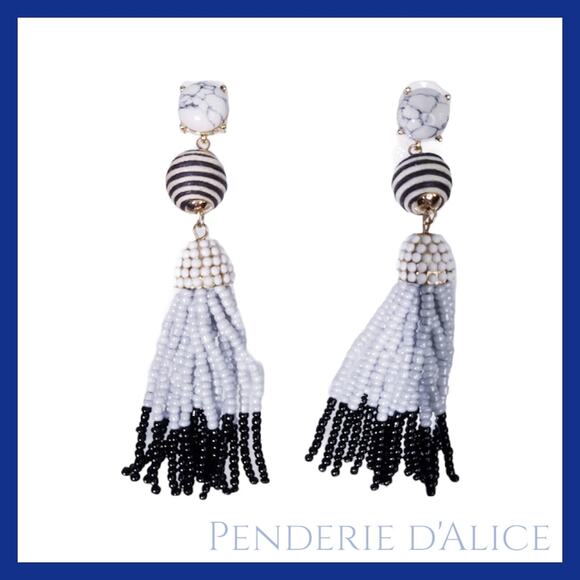 BaubleBar statement tassel beaded earrings black white - Picture 1 of 3